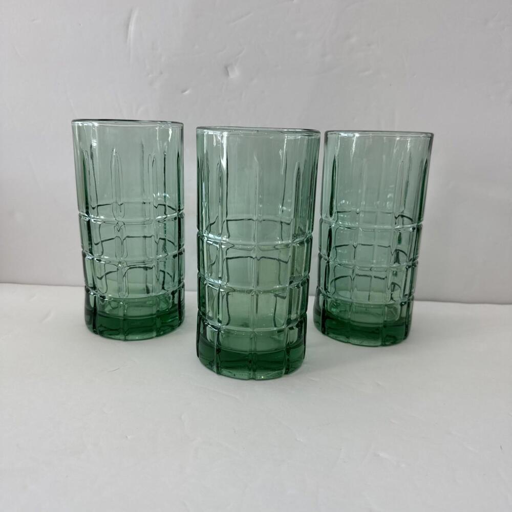 Set of 3 Anchor Hocking Tartan Light Emerald  16 oz. Tumblers Drinking Glass